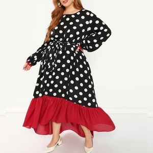 Contrast Ruffle Hem Polka Dot Dress